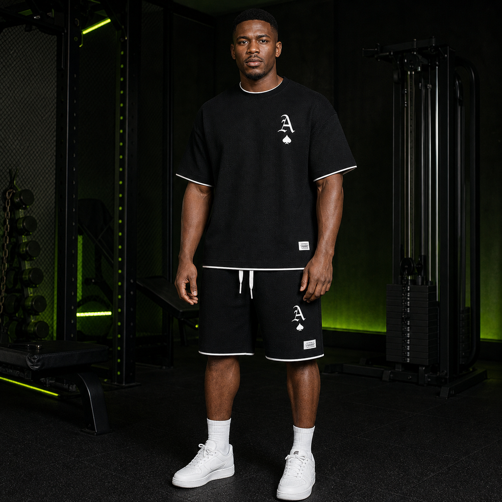 Conjunto deportivo casual para hombre en negro, vista frontal