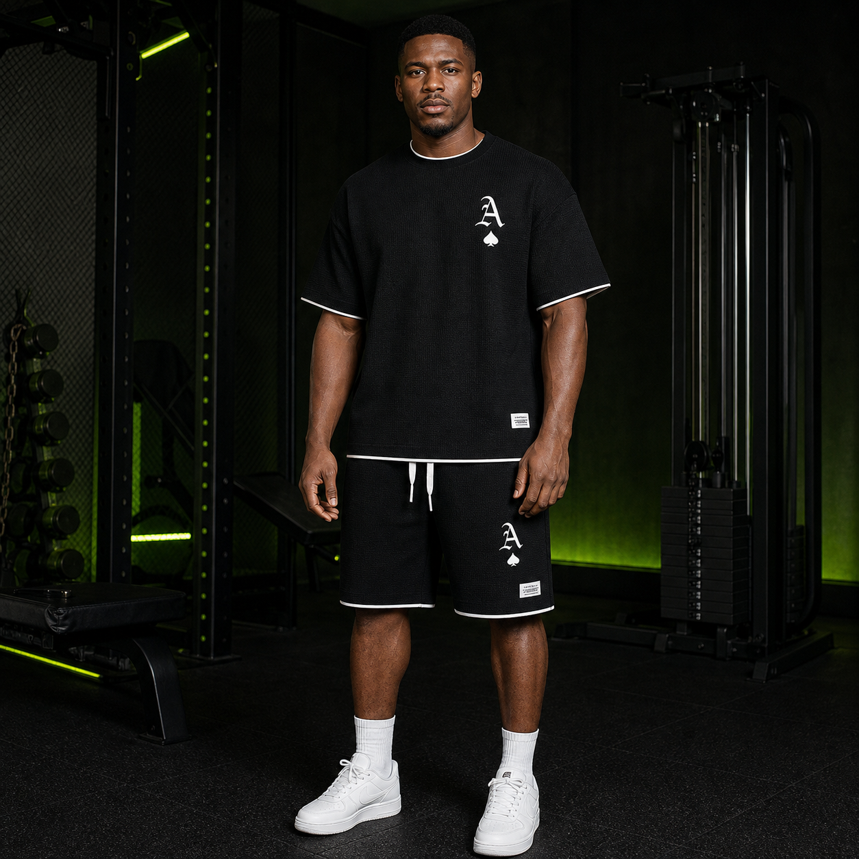 Conjunto deportivo casual para hombre en negro, vista frontal