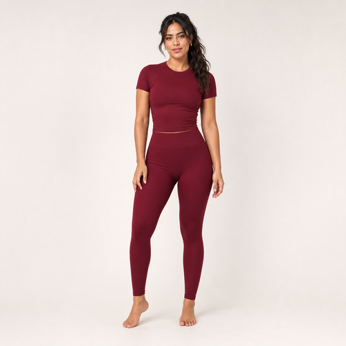 Conjunto de yoga mujer burdeos — top y leggings