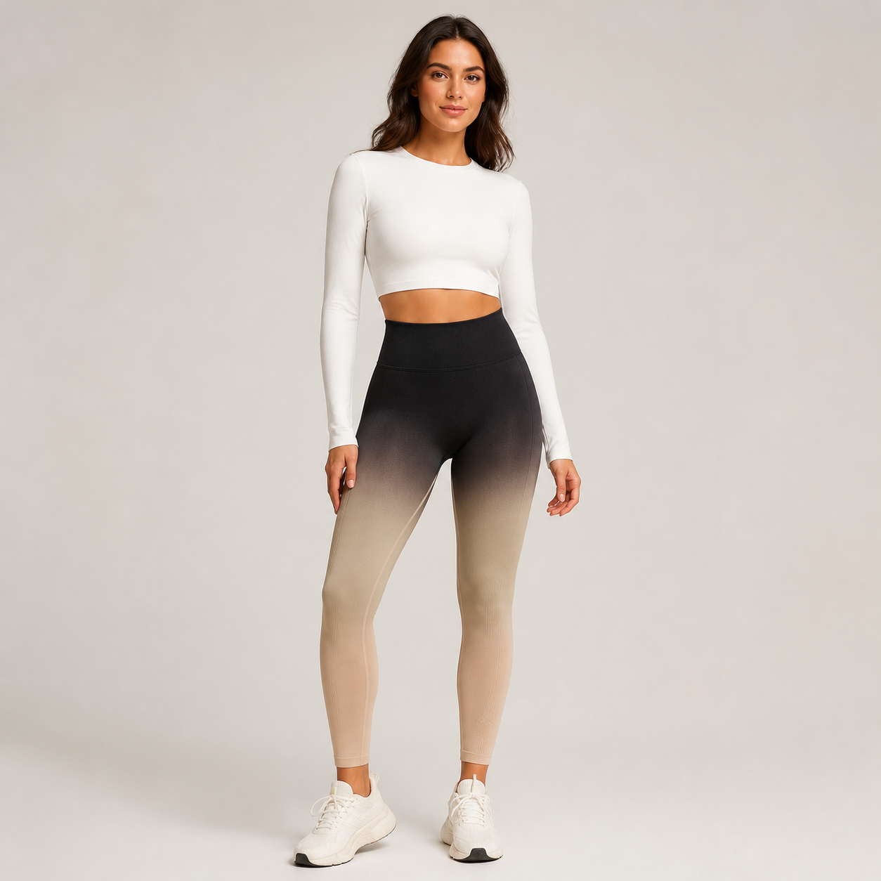 Leggings degradados sin costuras de cintura alta - Negro Caqui Nude