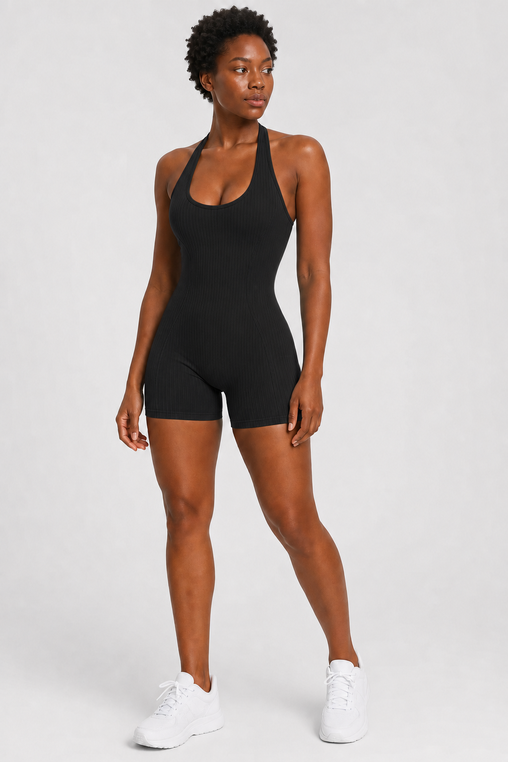 Body deportivo sin costuras negro con control de abdomen para mujer