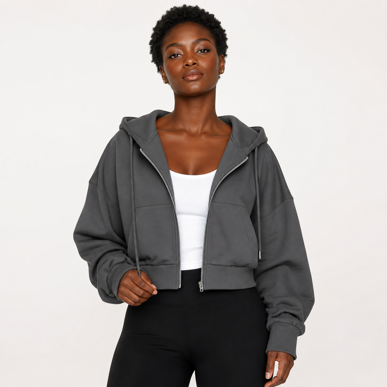 Sudadera corta cremallera mujer gris carbón [c=Gris carbón]