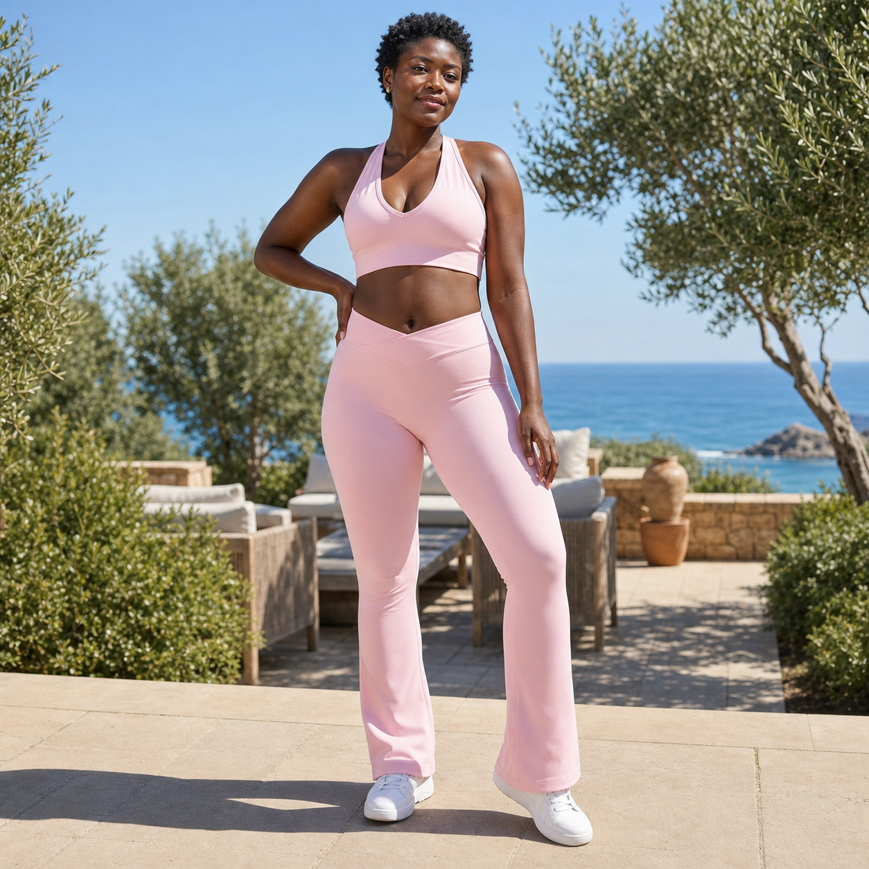 Leggings flare cintura en V rosa 2