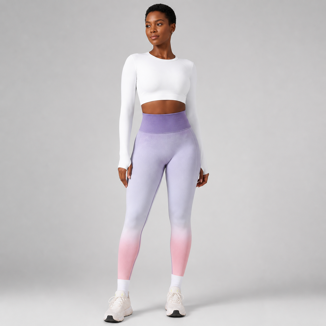 Leggings degradados sin costuras de cintura alta - Morado Lila Rosa
