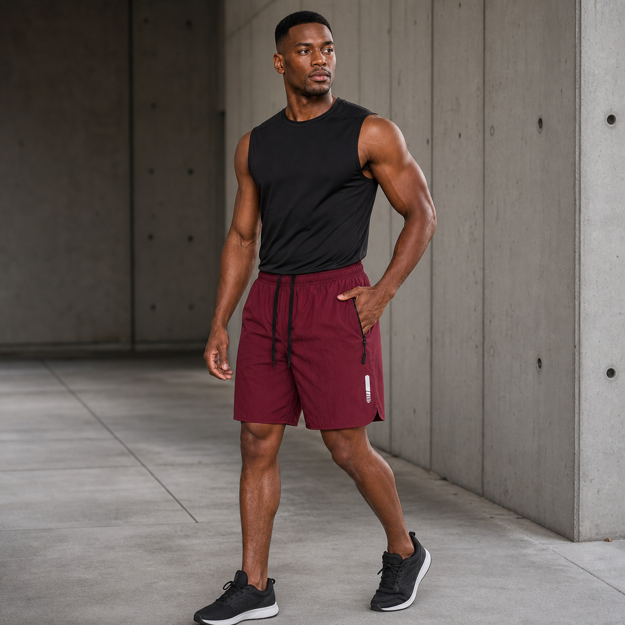 Modelo con pantalón corto deportivo rojo para hombre