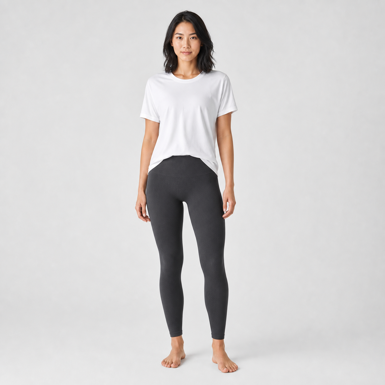 Leggings sin costuras mujer gris carbón — cintura alta [c=Gris carbón]