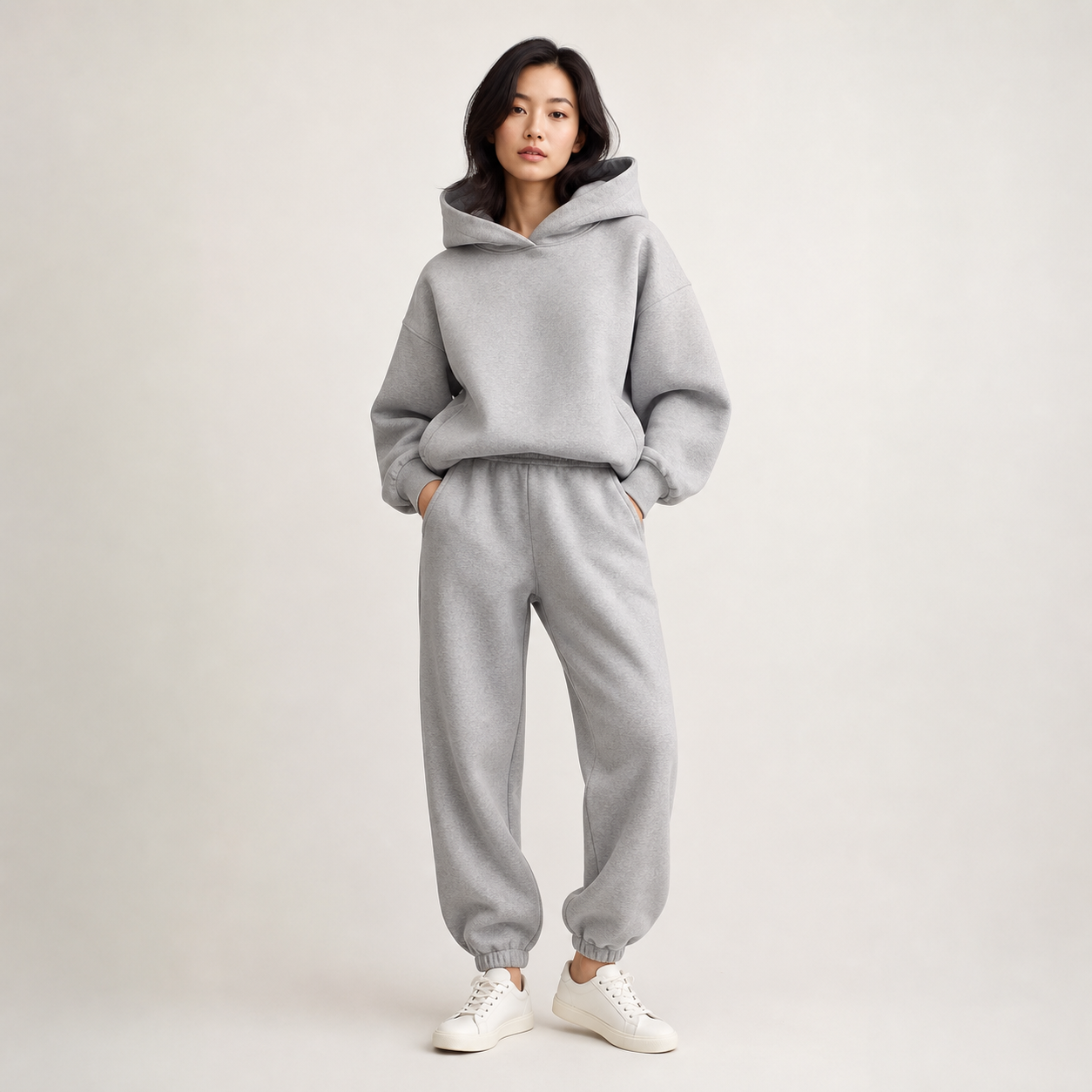 Conjunto oversize mujer gris claro — sudadera con capucha y pantalon [c=Gris claro]