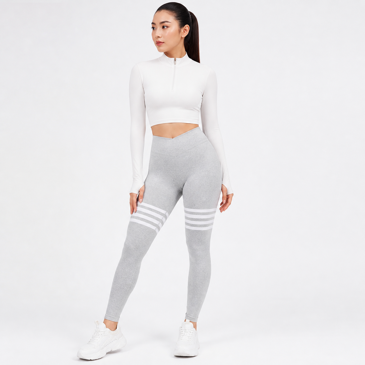 Leggings deportivos de bandas con efecto push-up - Gris Claro