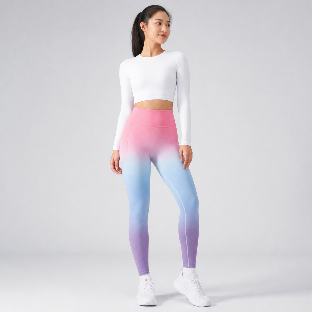 Leggings degradados sin costuras de cintura alta - Rosa Azul Morado