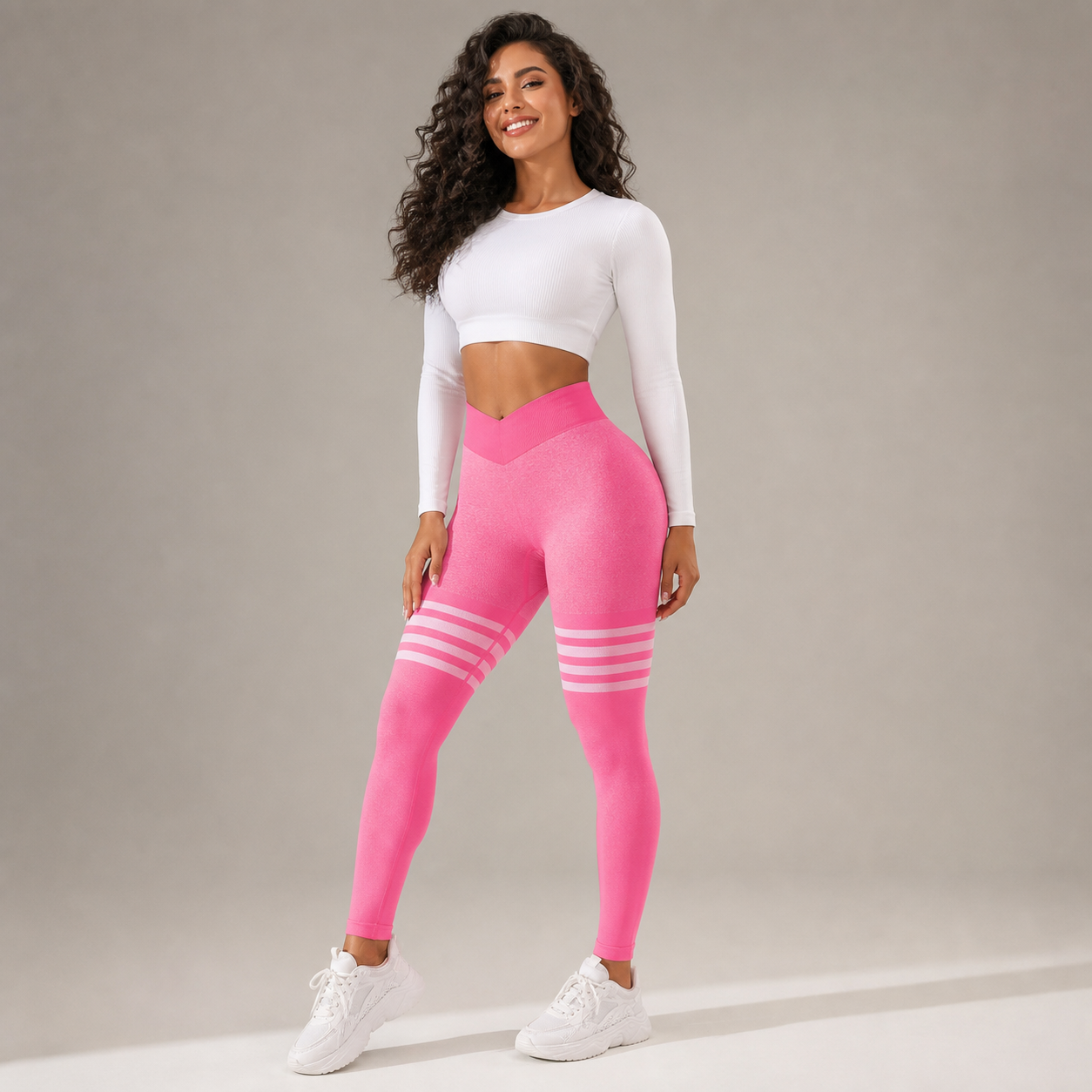 Leggings deportivos de bandas con efecto push-up - Rosa