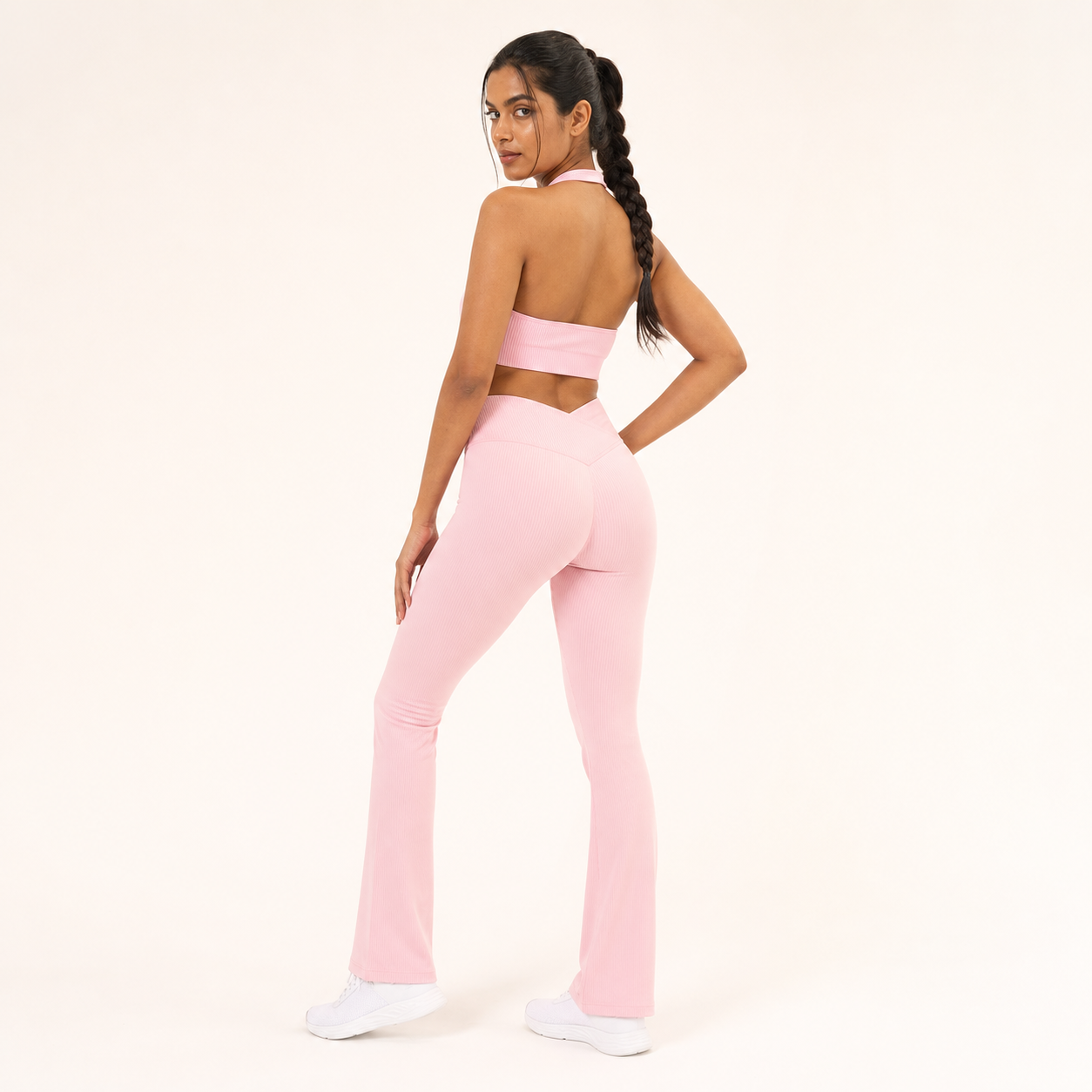 Leggings flare cintura en V rosa 4