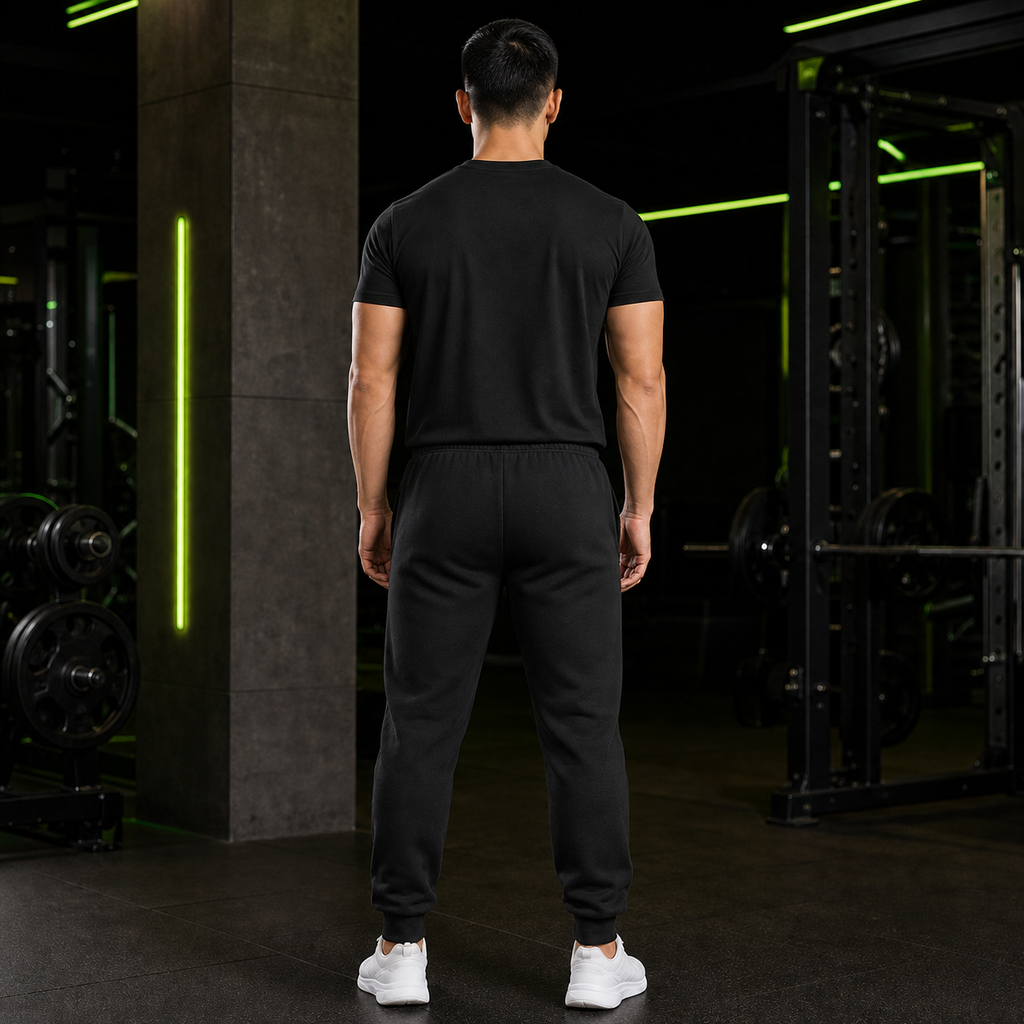 Pantalón jogger deportivo para hombre en negro, vista trasera