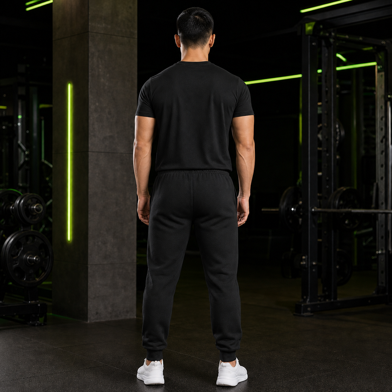 Pantalón jogger deportivo para hombre en negro, vista trasera