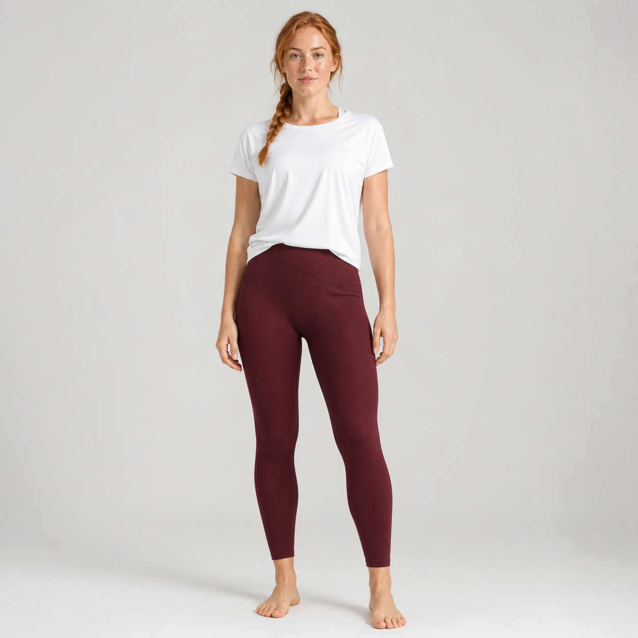 Leggings sin costuras mujer burdeos — cintura alta [c=Burdeos]