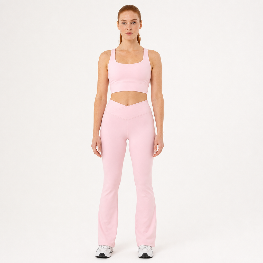 Leggings flare cintura en V rosa 5