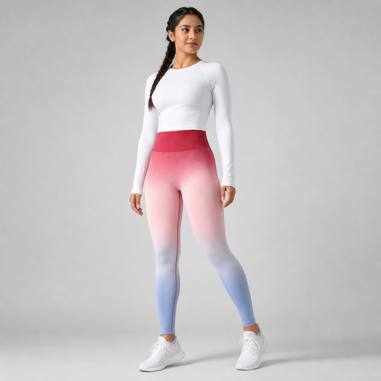Leggings degradados sin costuras de cintura alta - Rojo Rosa Azul
