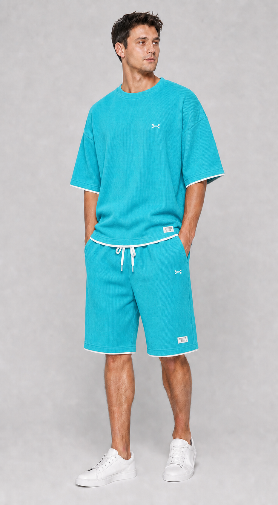 Conjunto deportivo turquesa de camiseta y pantalón corto para hombre