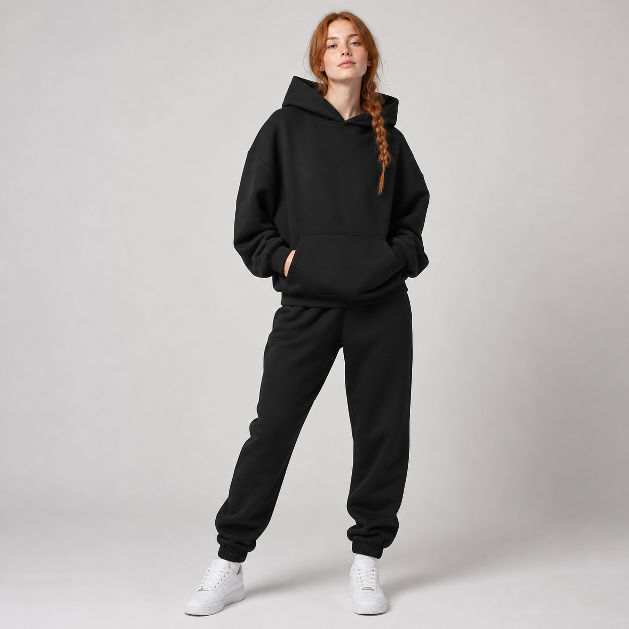 Conjunto oversize mujer negro — sudadera con capucha y pantalon [c=Negro]