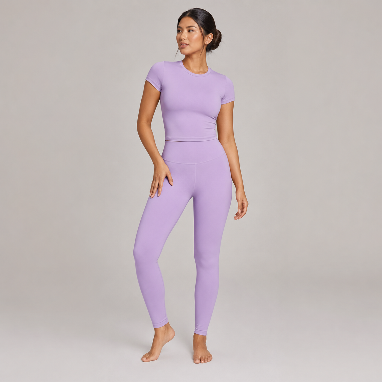 Conjunto de yoga mujer lila — top y leggings