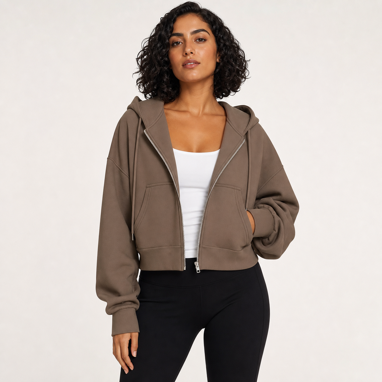Sudadera corta cremallera mujer marrón [c=Marrón]