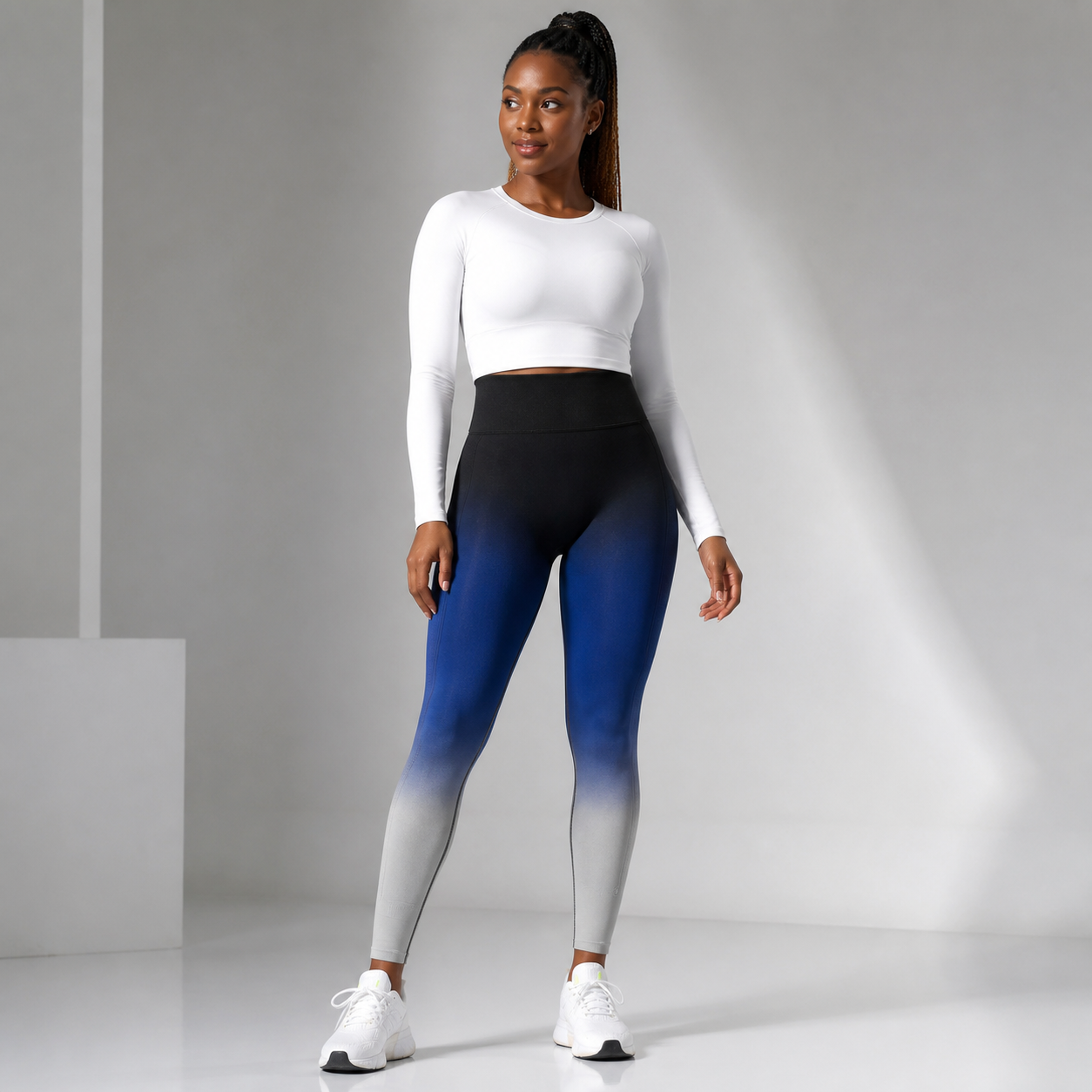 Leggings degradados sin costuras de cintura alta - Negro Azul Gris