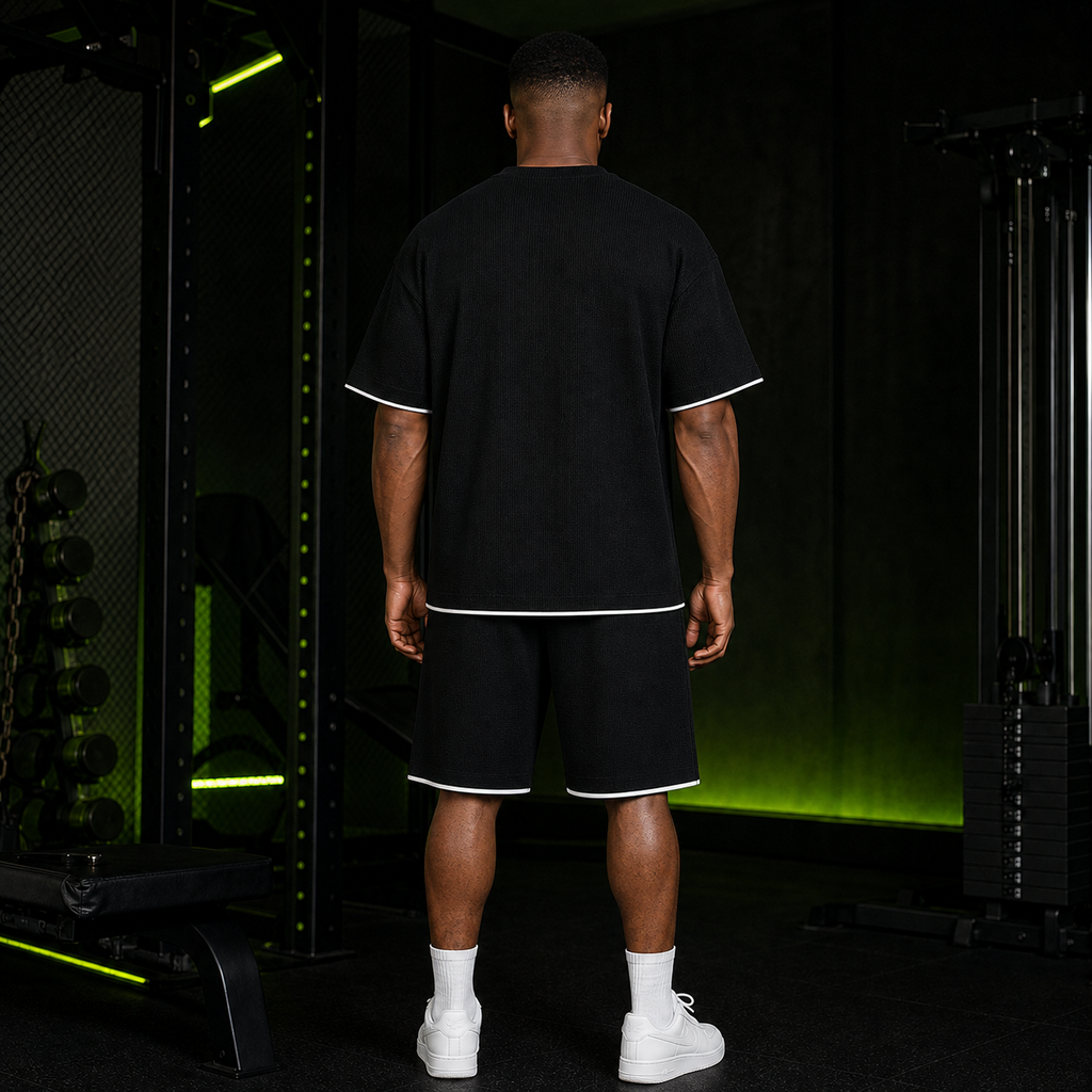Conjunto deportivo casual para hombre en negro, vista trasera