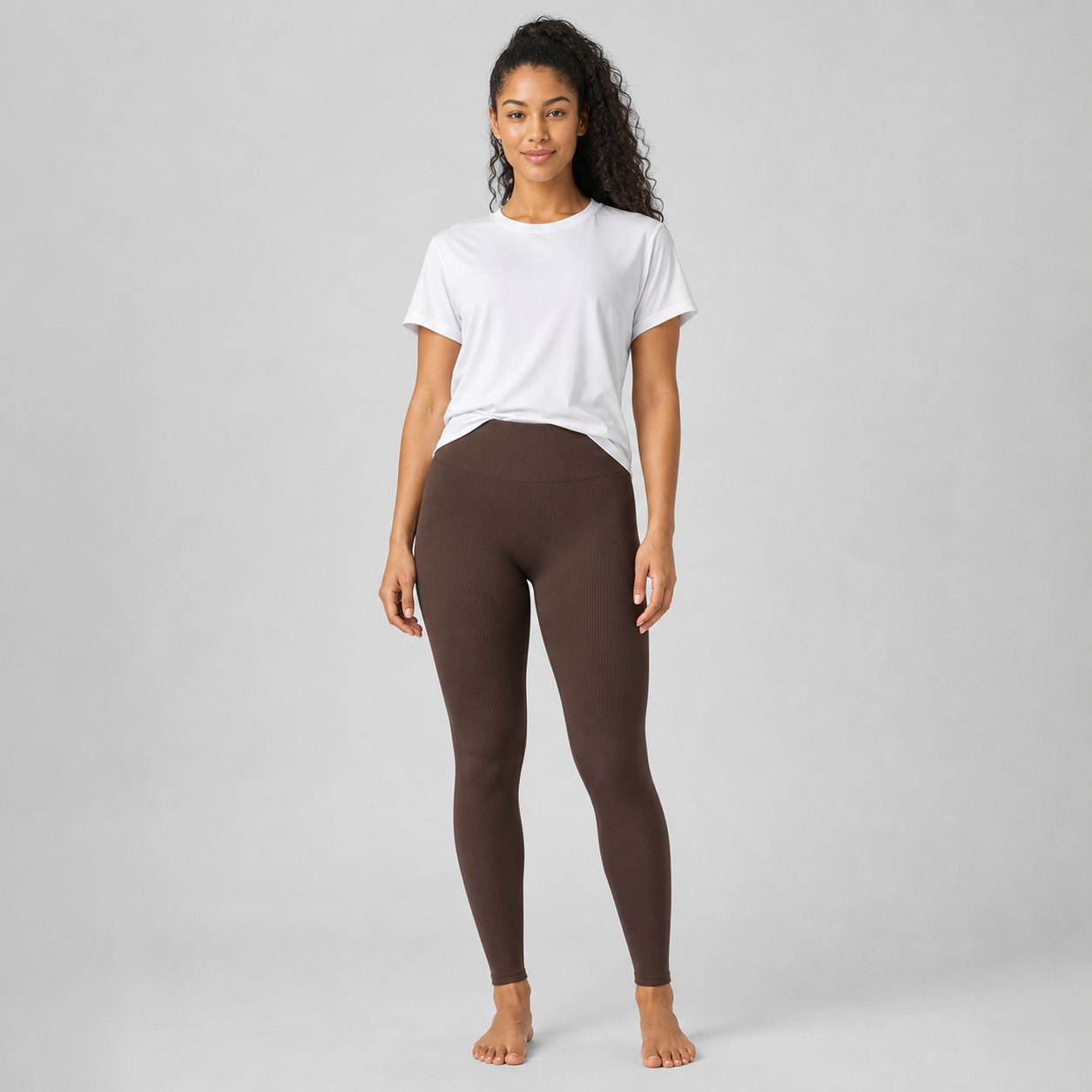 Leggings sin costuras mujer marrón chocolate — cintura alta [c=Marrón chocolate]