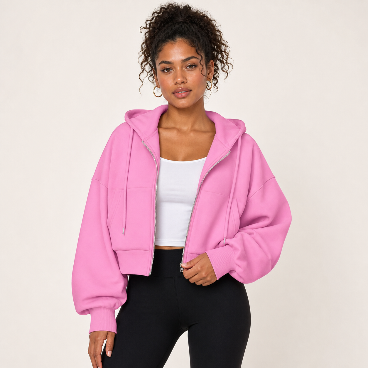 Sudadera corta cremallera mujer rosa intenso [c=Rosa intenso]