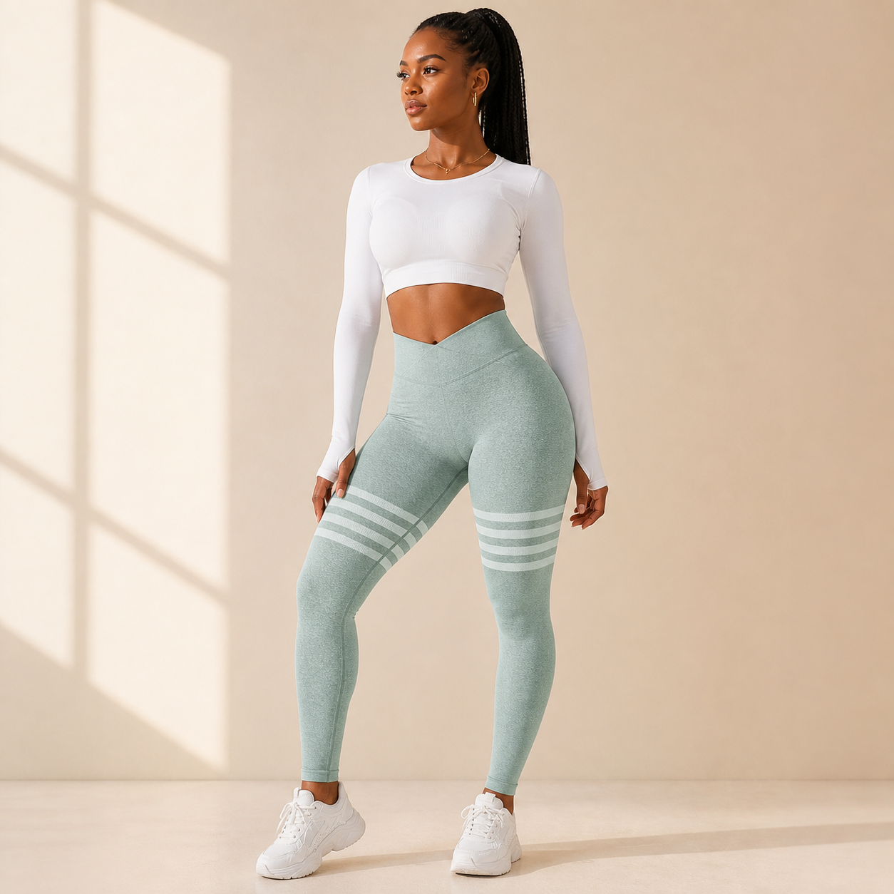 Leggings deportivos de bandas con efecto push-up - Verde Menta
