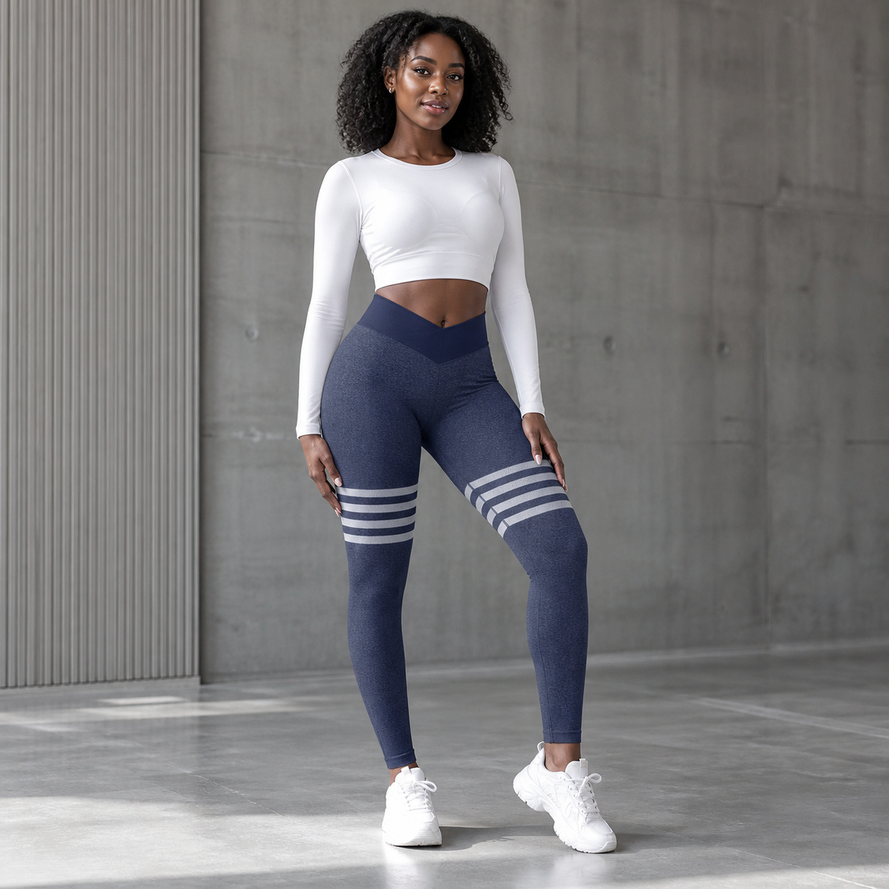 Leggings deportivos de bandas con efecto push-up - Azul Oscuro