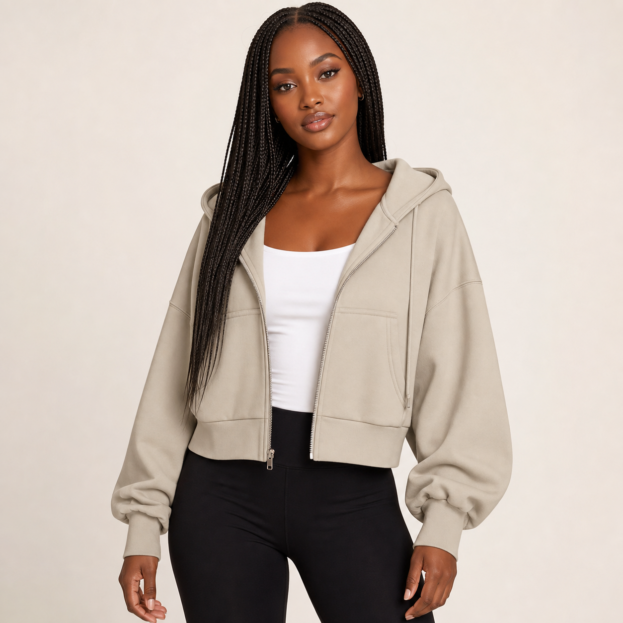 Sudadera corta cremallera mujer beige [c=Beige]