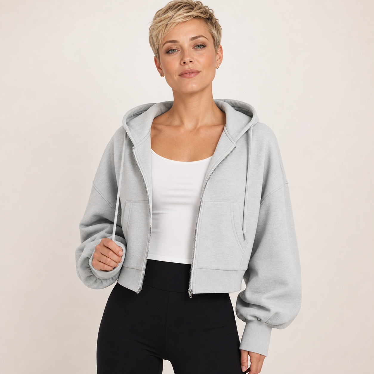 Sudadera corta cremallera mujer gris claro [c=Gris claro]