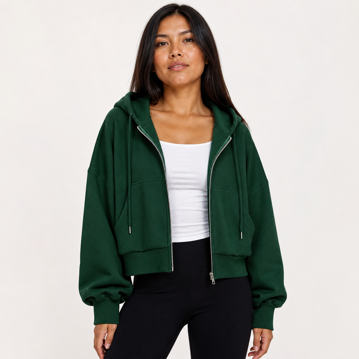 Sudadera corta cremallera mujer verde bosque [c=Verde bosque]