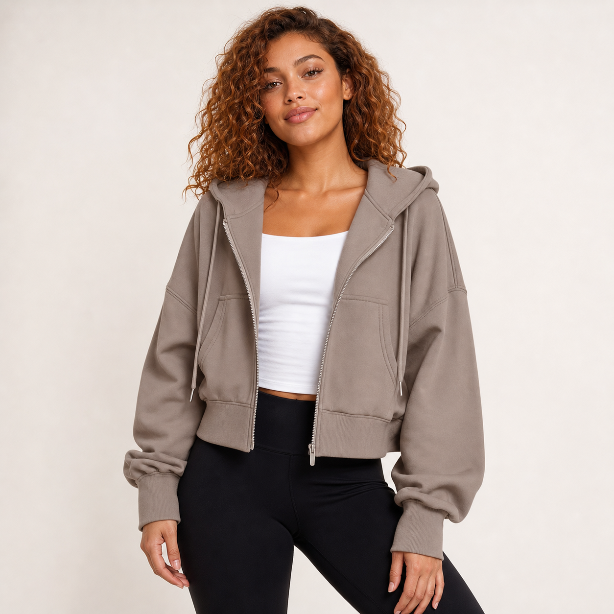 Sudadera corta cremallera mujer taupe [c=Taupe]