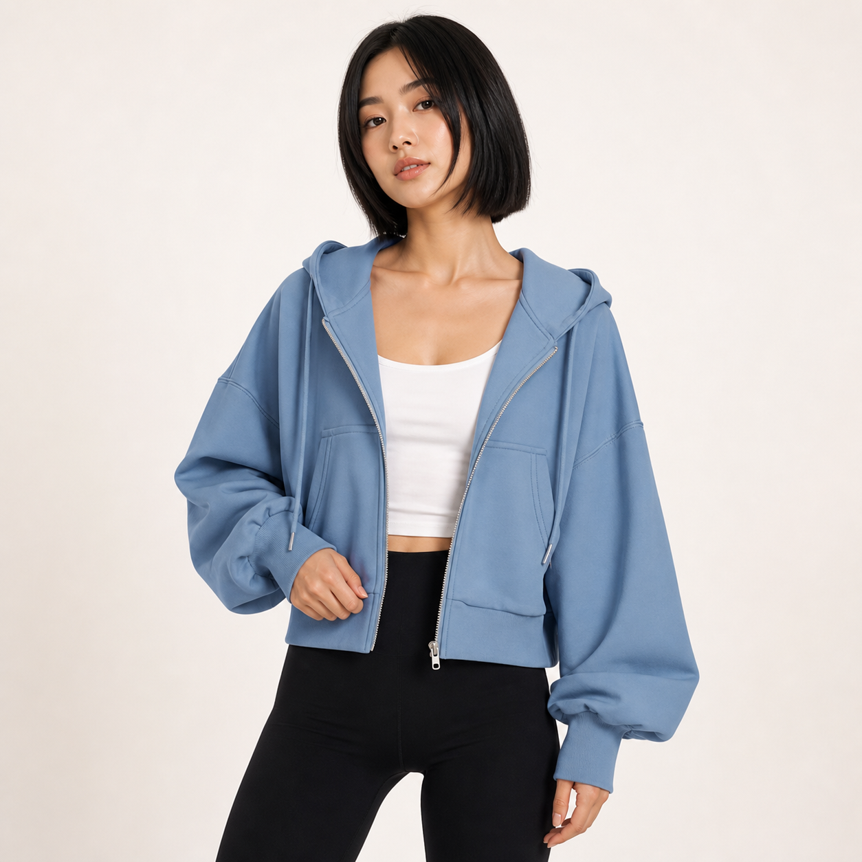 Sudadera corta cremallera mujer azul polvo [c=Azul polvo]