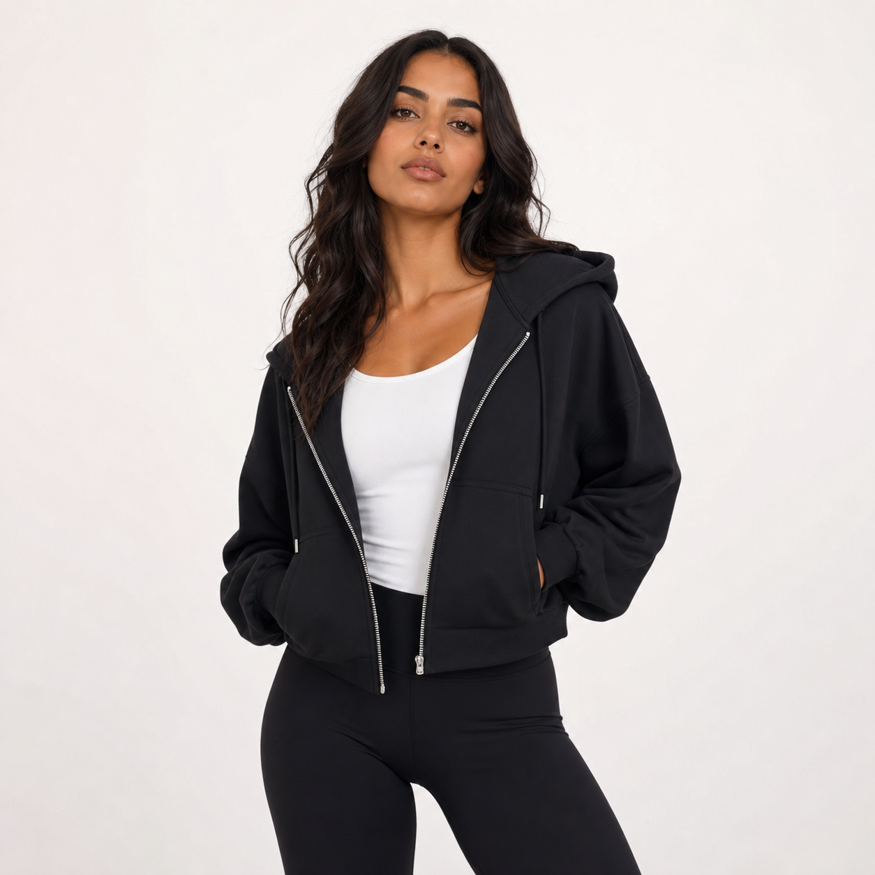 Sudadera corta cremallera mujer negro [c=Negro]