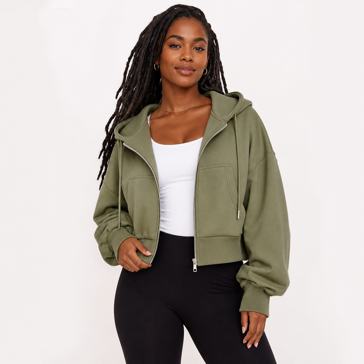 Sudadera corta cremallera mujer verde oliva [c=Verde oliva]