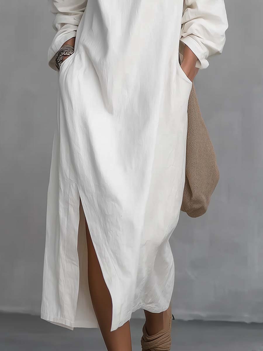 Vestido midi holgado de un solo hombro con abertura elegante