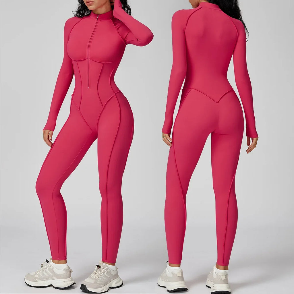 Mono deportivo con cremallera para mujer, manga larga, fitness y running