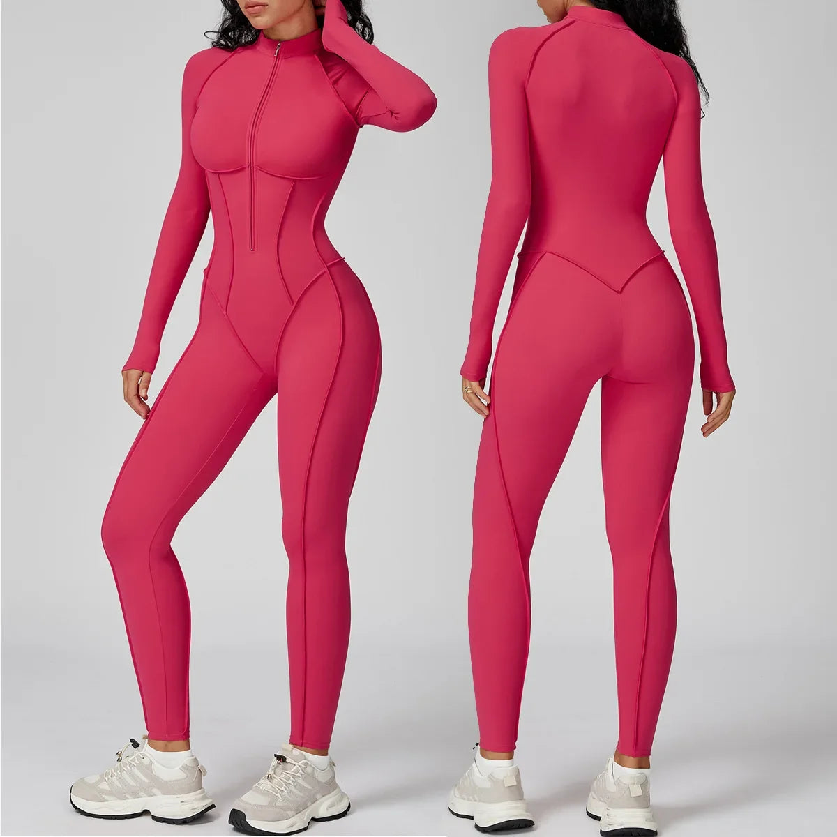 Mono deportivo con cremallera para mujer, manga larga, fitness y running