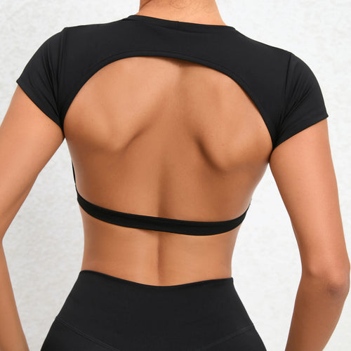 Camiseta deportiva de espalda abierta para mujer, tirantes cruzados, yoga y gym