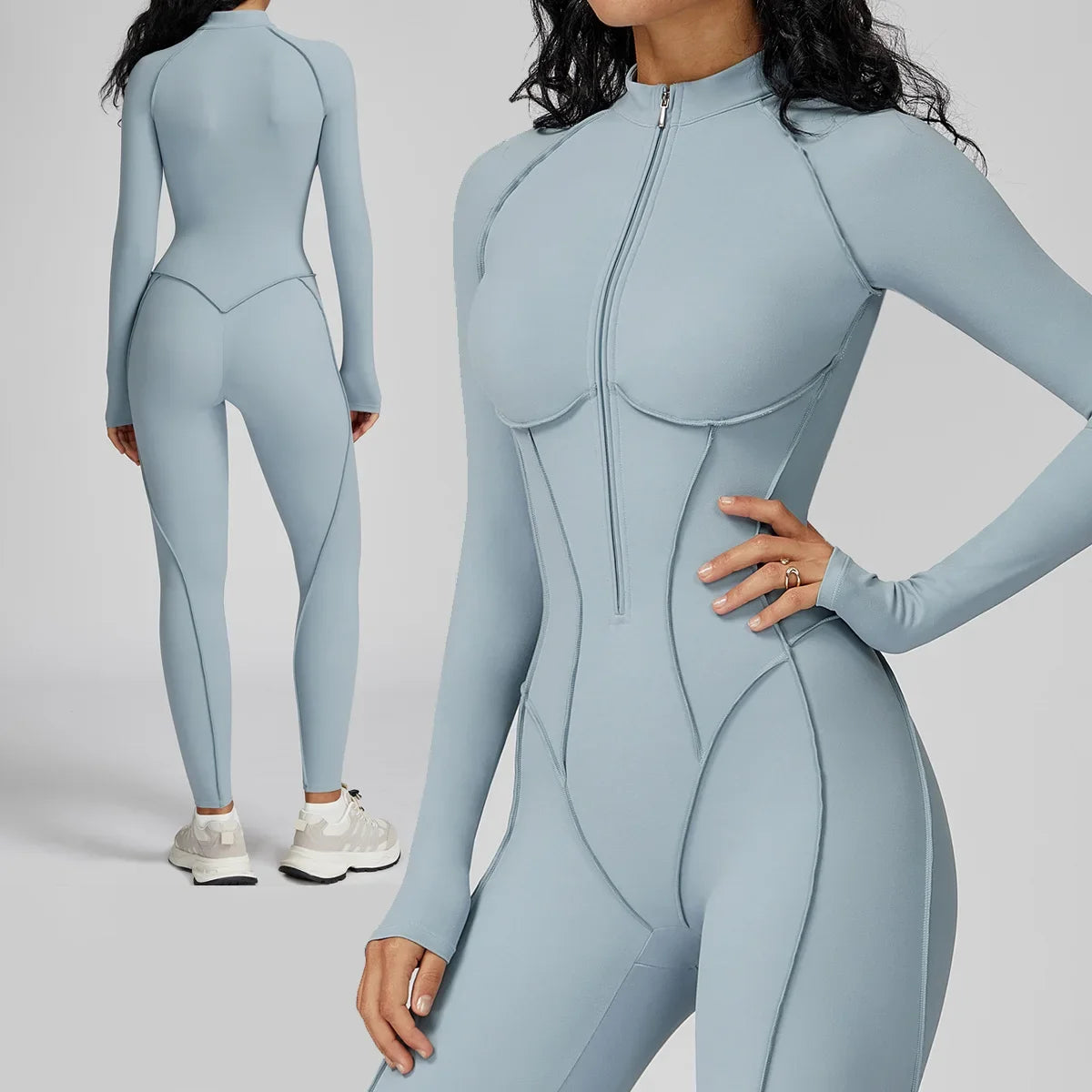 Mono deportivo con cremallera para mujer, manga larga, fitness y running