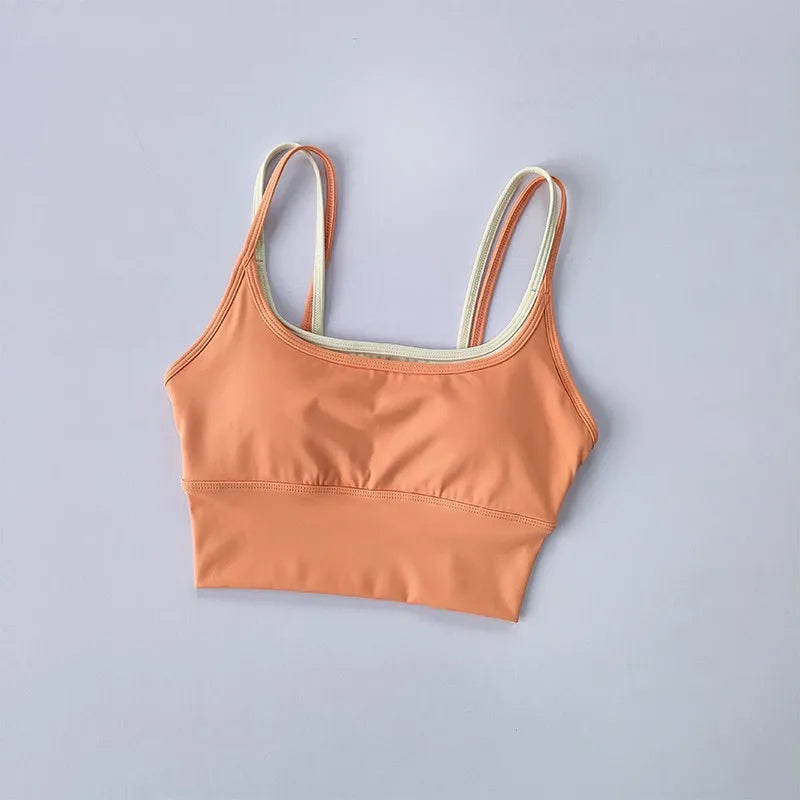 Sujetador deportivo de tirantes para mujer, yoga y running, con relleno extraíble