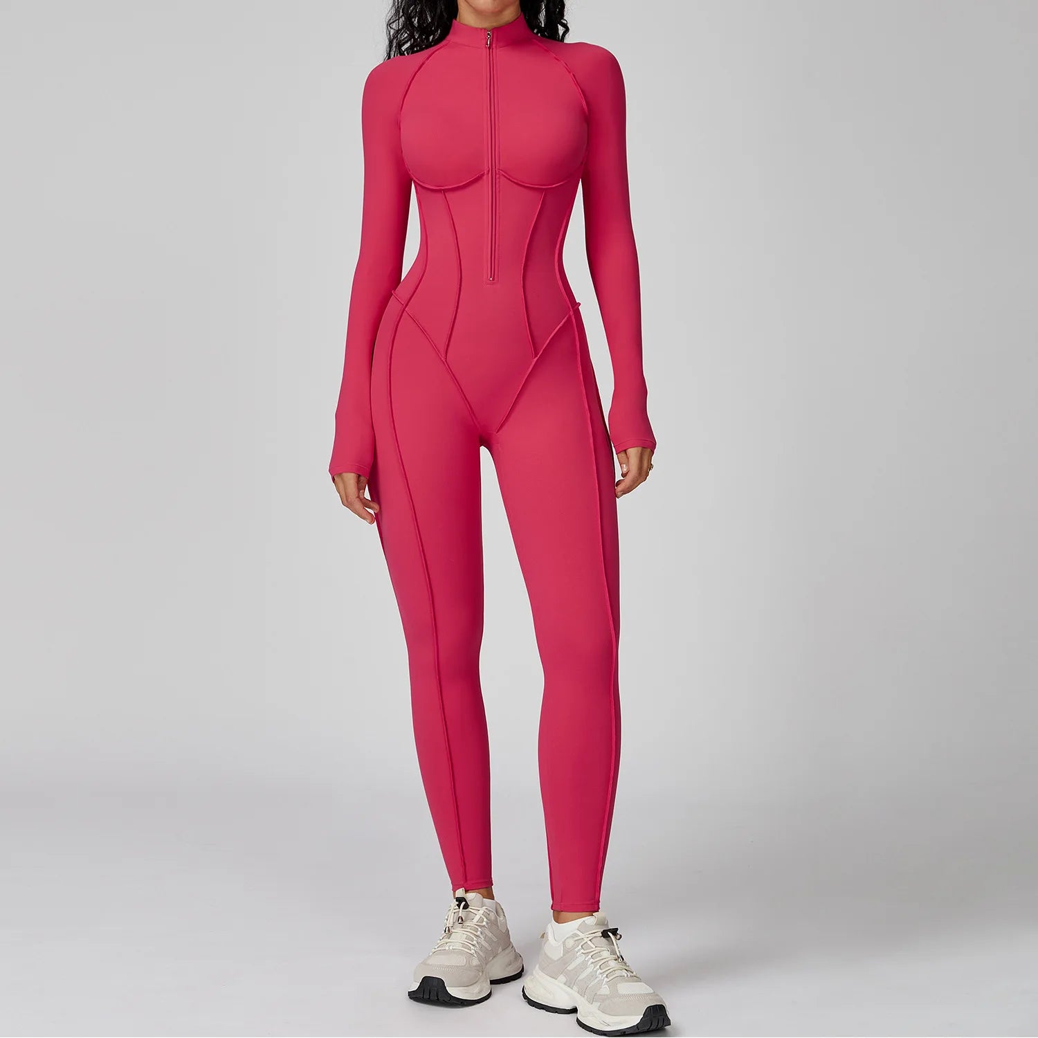 Mono deportivo con cremallera para mujer, manga larga, fitness y running