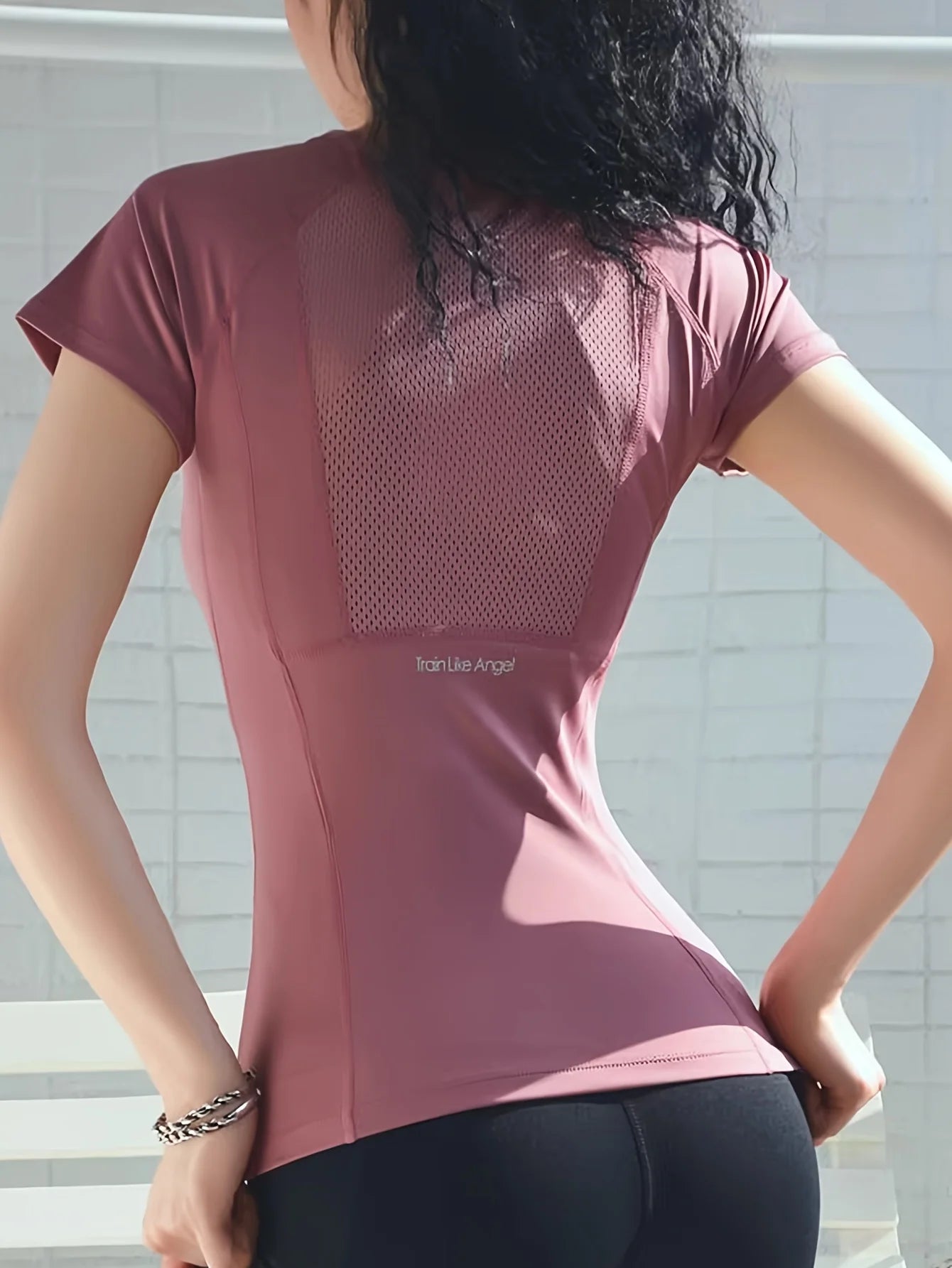 Camiseta deportiva de manga corta para mujer, transpirable, running y yoga