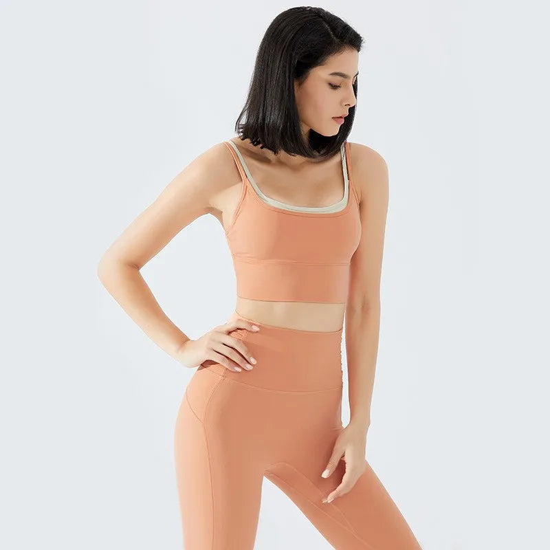 Sujetador deportivo de tirantes para mujer, yoga y running, con relleno extraíble