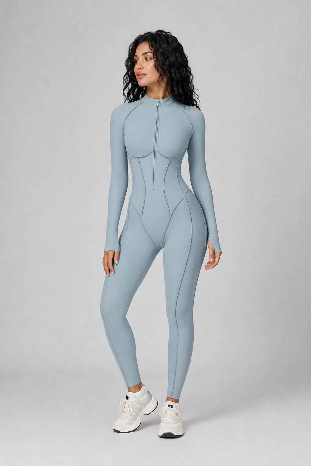 Mono deportivo de manga larga con cremallera para mujer