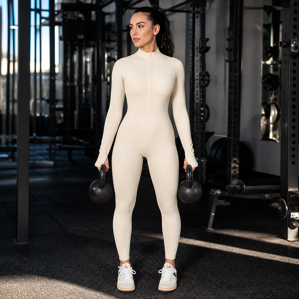 Mono deportivo de yoga con efecto realce Crema