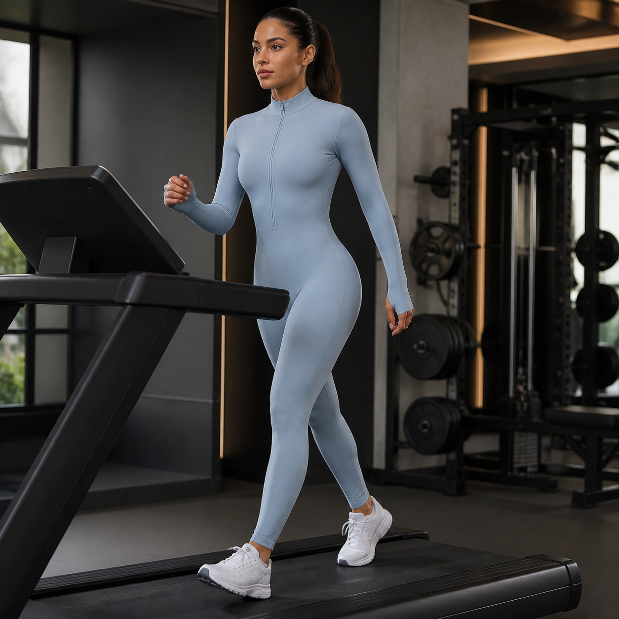 Mono deportivo de yoga con efecto realce Azul haze