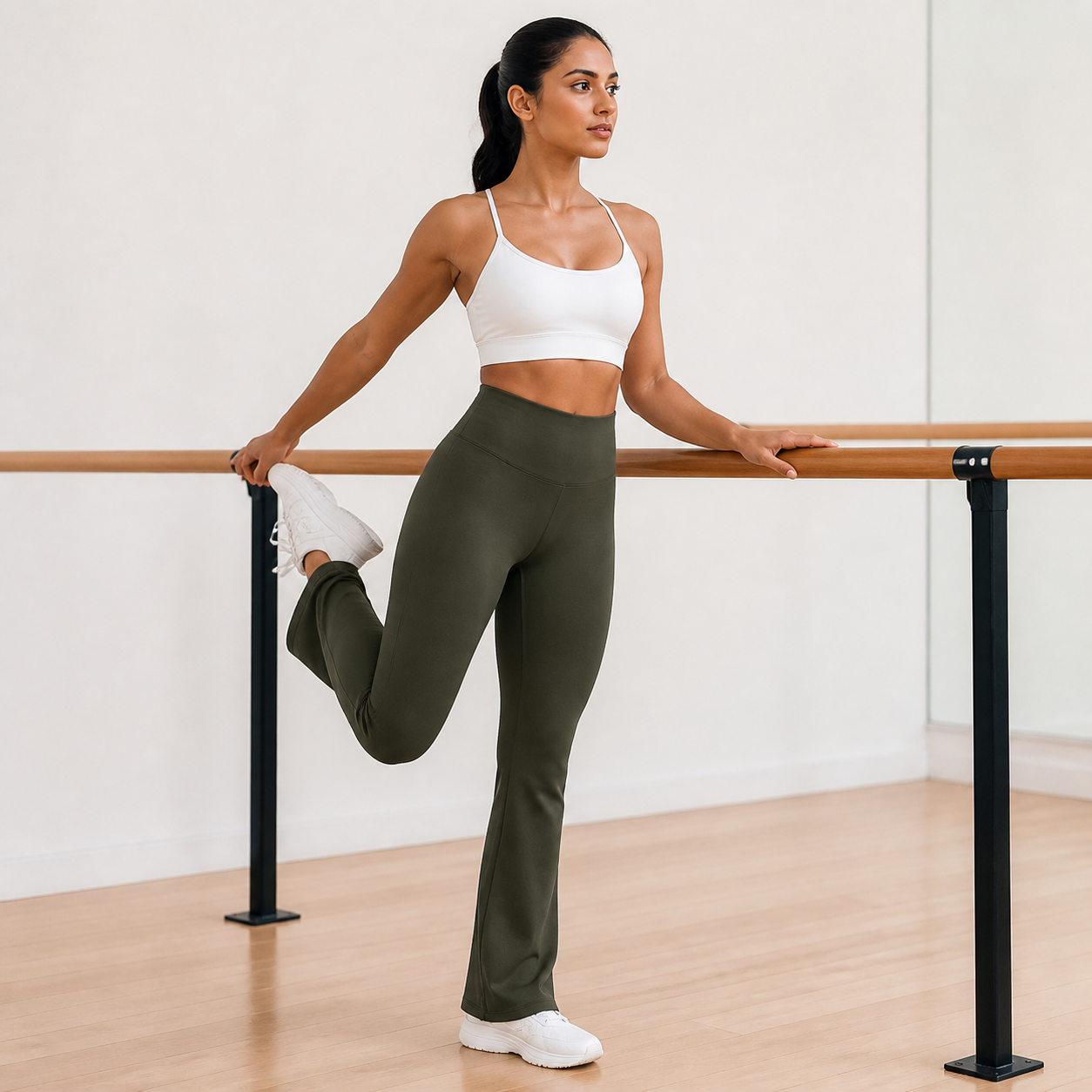 Pantalón acampanado push-up (flare) Verde oliva